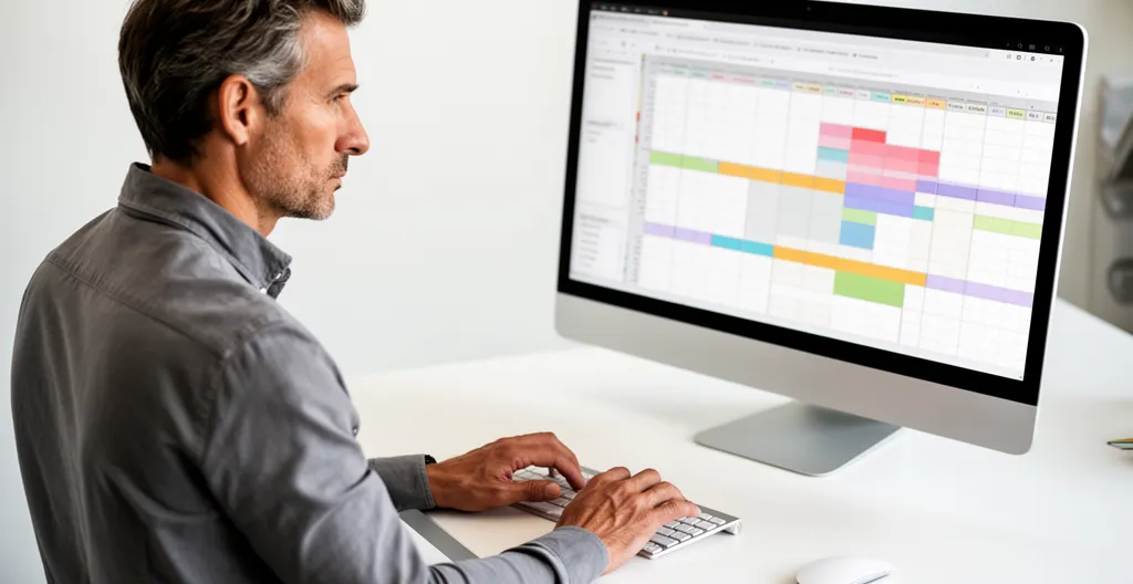 Gérant d'agence de location de véhicule consultant planning sur grand écran